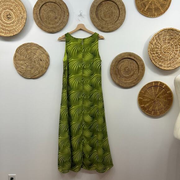 Vintage Y2K 2000s Santa Fe Green Funky Print Lined Sleeveless Midi Dress Medium - Picture 3 of 7